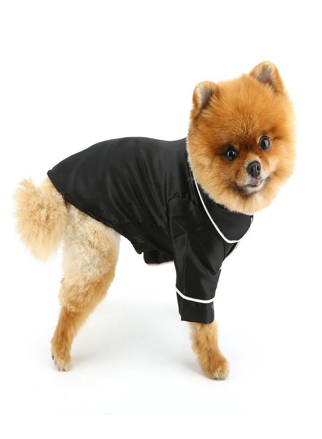 PAIDEFUL Soft Faux Silk Sleepwear for Small Dogs Cats Lapel Doggie Loungewear Lightweight Breathable Puppy Pajamas PJS Two-Legged Pet Shirt Clothes Summer Spring Chihuahua Apparel Button Up,Black,S - Image 2